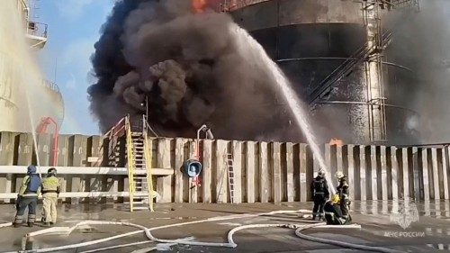 Oil depots on fire in Russia's Rostov region after alleged drone attack