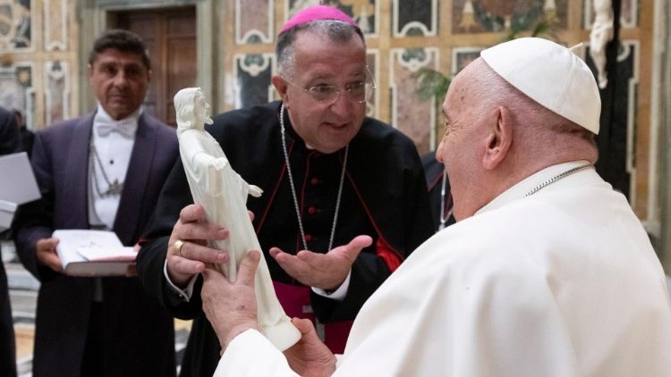 Pope Francis during the audience with the community of the Major Seminary of “Nuestra Señora de los Apóstoles” in Getafe, Spain